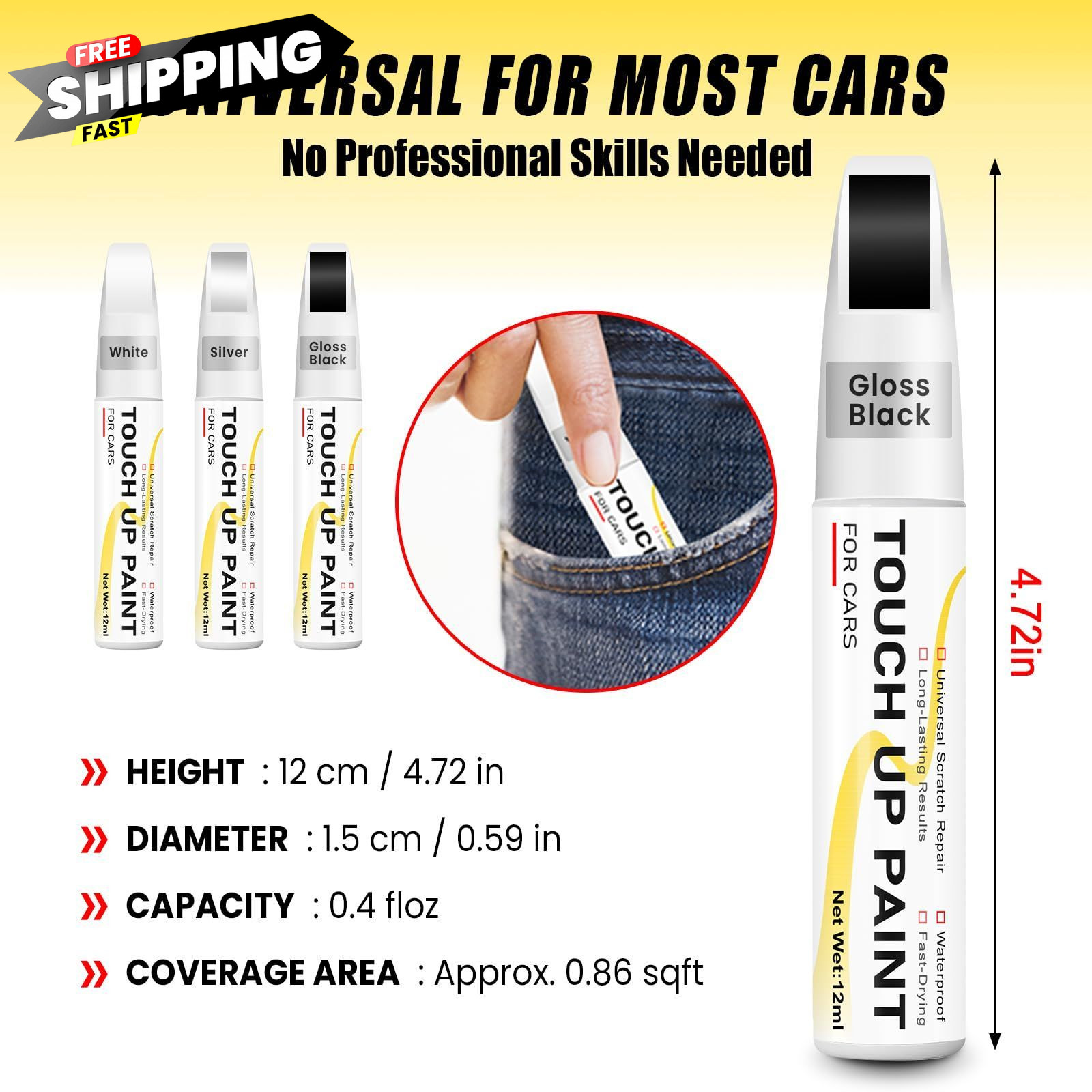 Gloss Black Touch Up Paint for cars, 2-in-1 0.4 Fl Oz (Pack of 1),