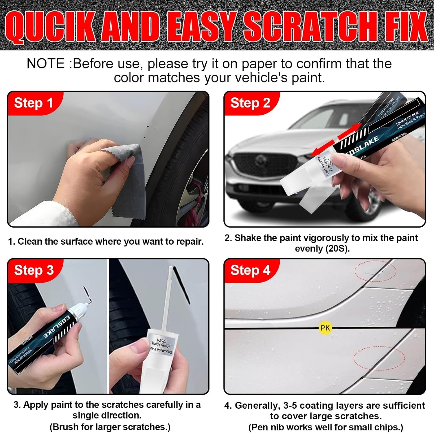 Car Touch Up Paint Pen Soul Red 46V Scratch Repair Kit 2in1 Brush Applicator New