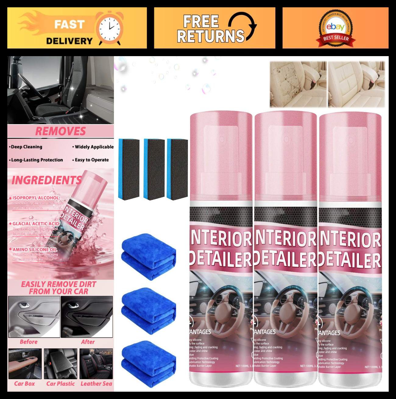 All-Purpose Car Interior Cleaner Spray – Fast-Drying, No-Rinse Detailer for Dash