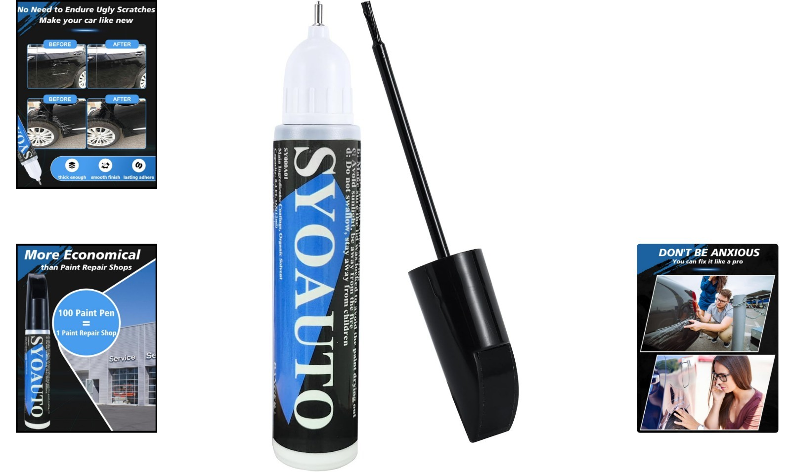 Auto Touch Up Paint 2 in 1 Car Scratch Repair Pen – Glossy Black Finish 0.4 oz