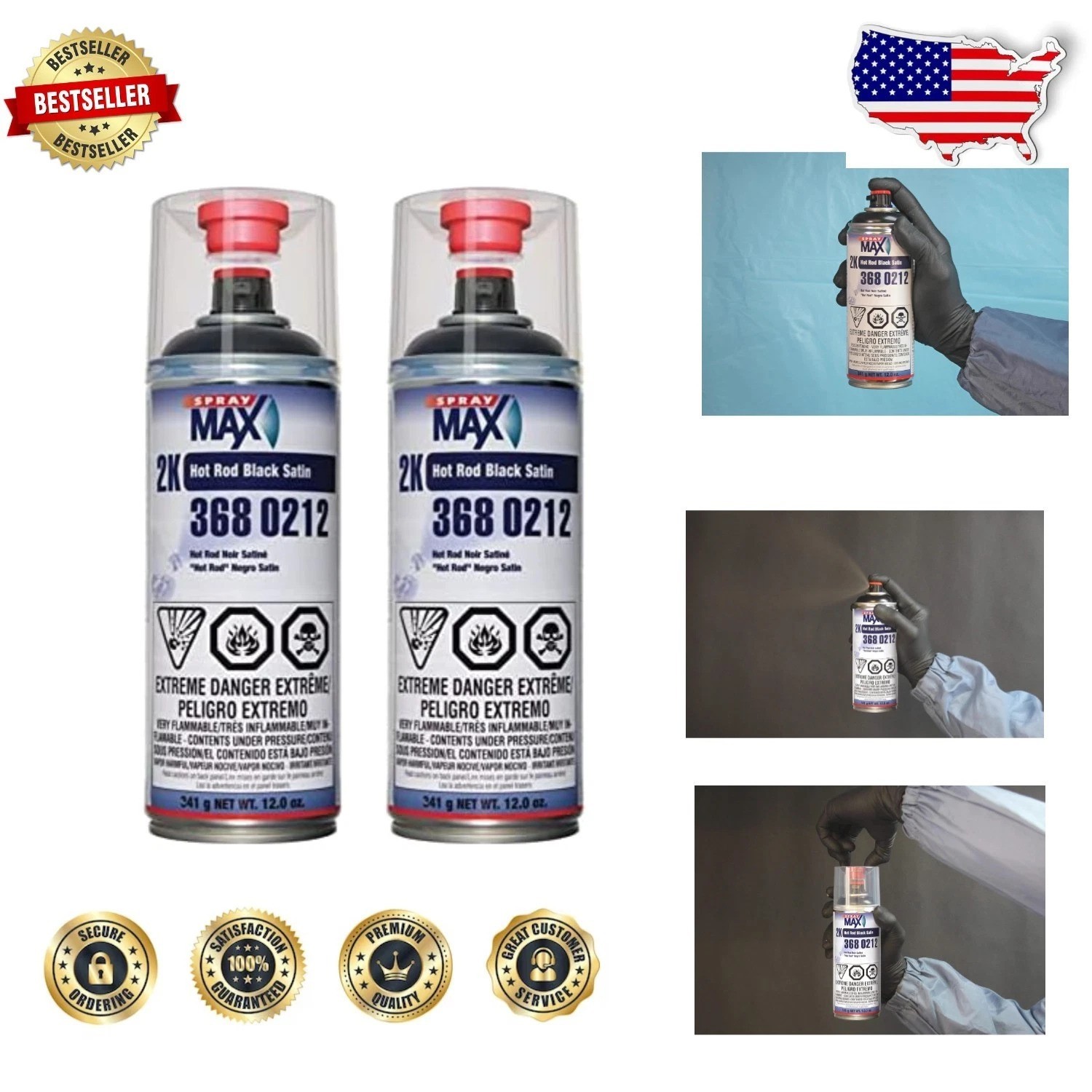 SprayMax 2K Hot Rod Satin Black Paint – 24oz 2-Pack, Durable, Weather Resistant
