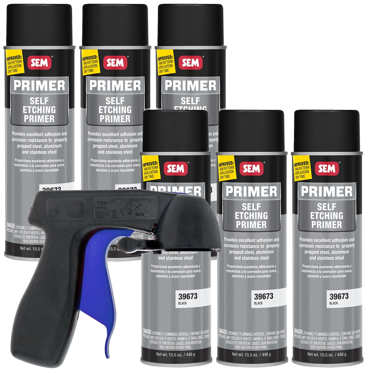 SEM 39673 Self Etching Primer Black 15oz. 6 Pack with Spray Can Trigger Handle
