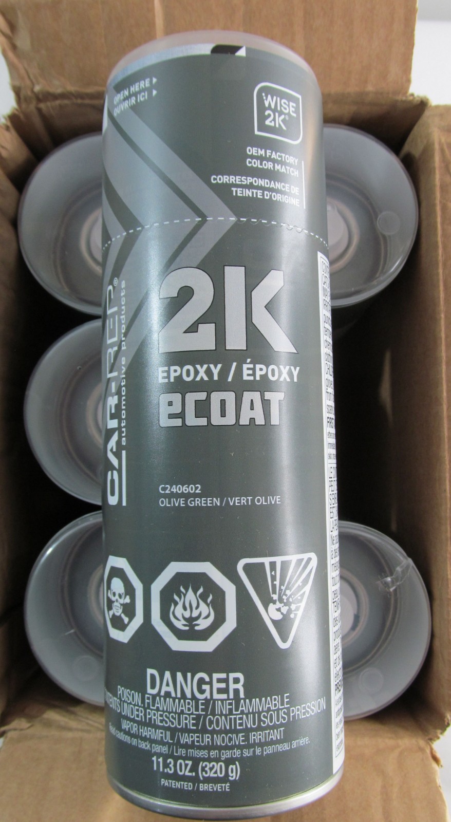 CASE OF 6 CANS 11.3oz CAR-REP C240602 2K EPOXY DTM ECOAT SPRAY PAINT OLIVE GREEN