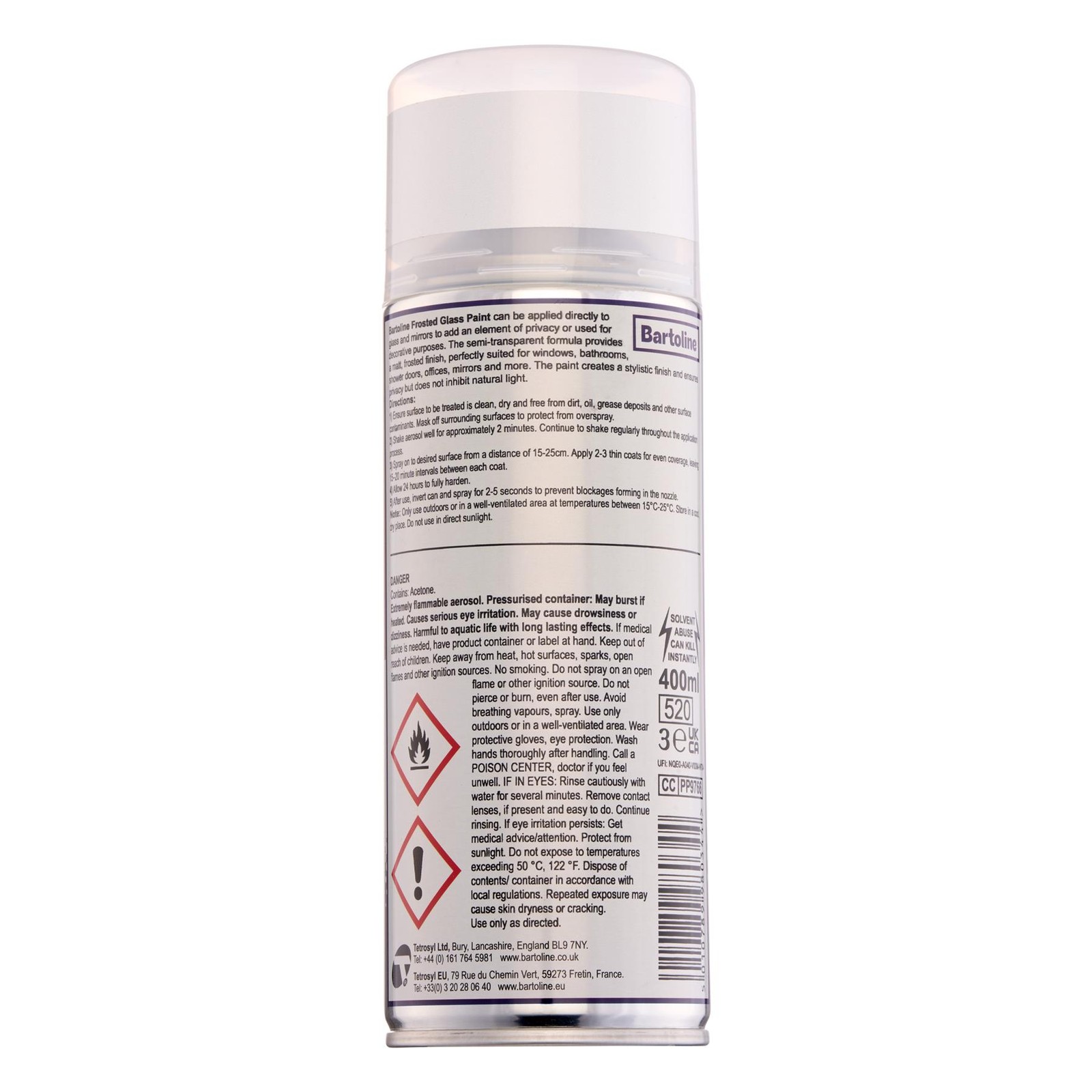 Bartoline Frosted Glass Paint Spray Semi-Transparent Multi-Purpose 13.53oz