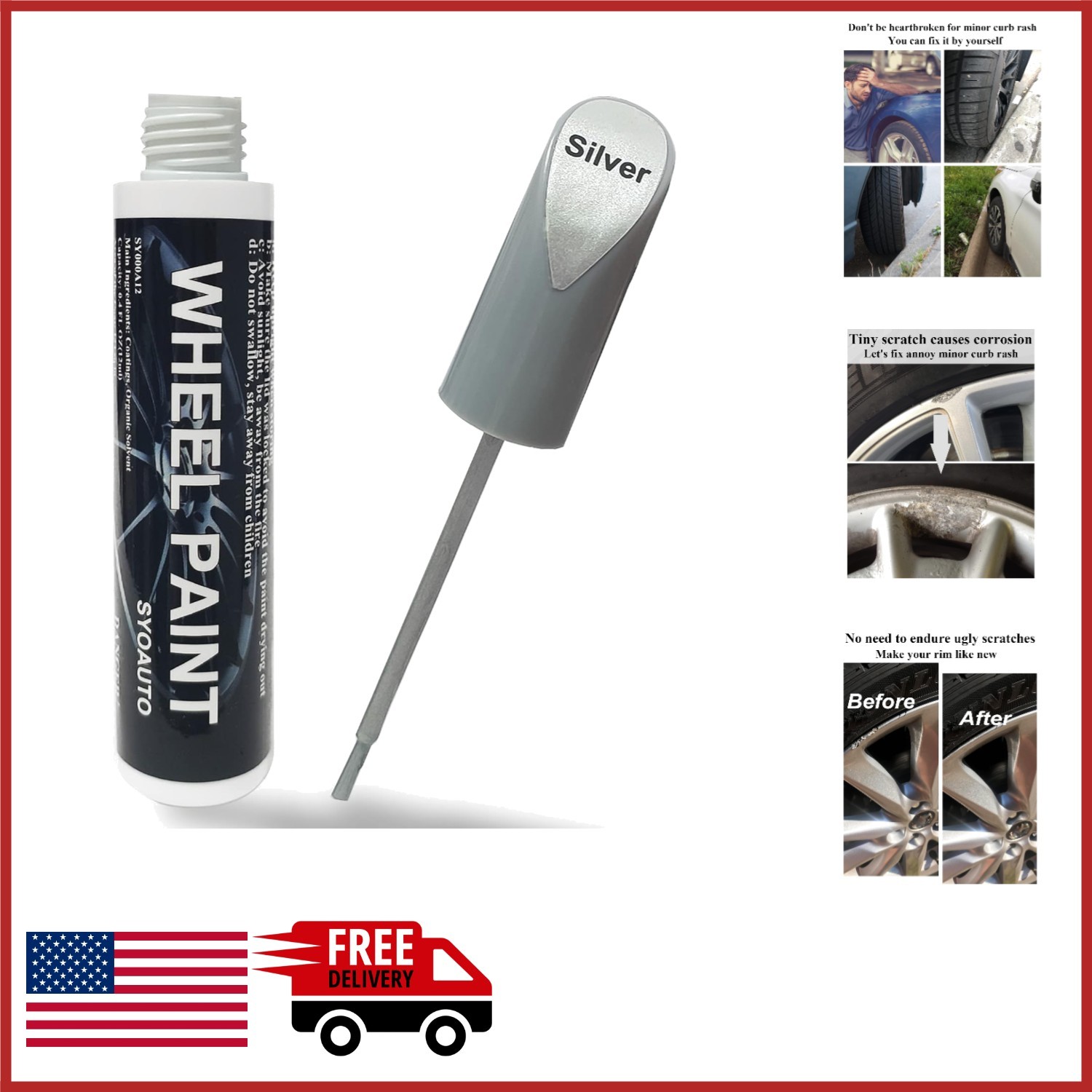 Universal Silver Wheel Paint Pen for Rim Scratch Repair Indoor Outdoor Use