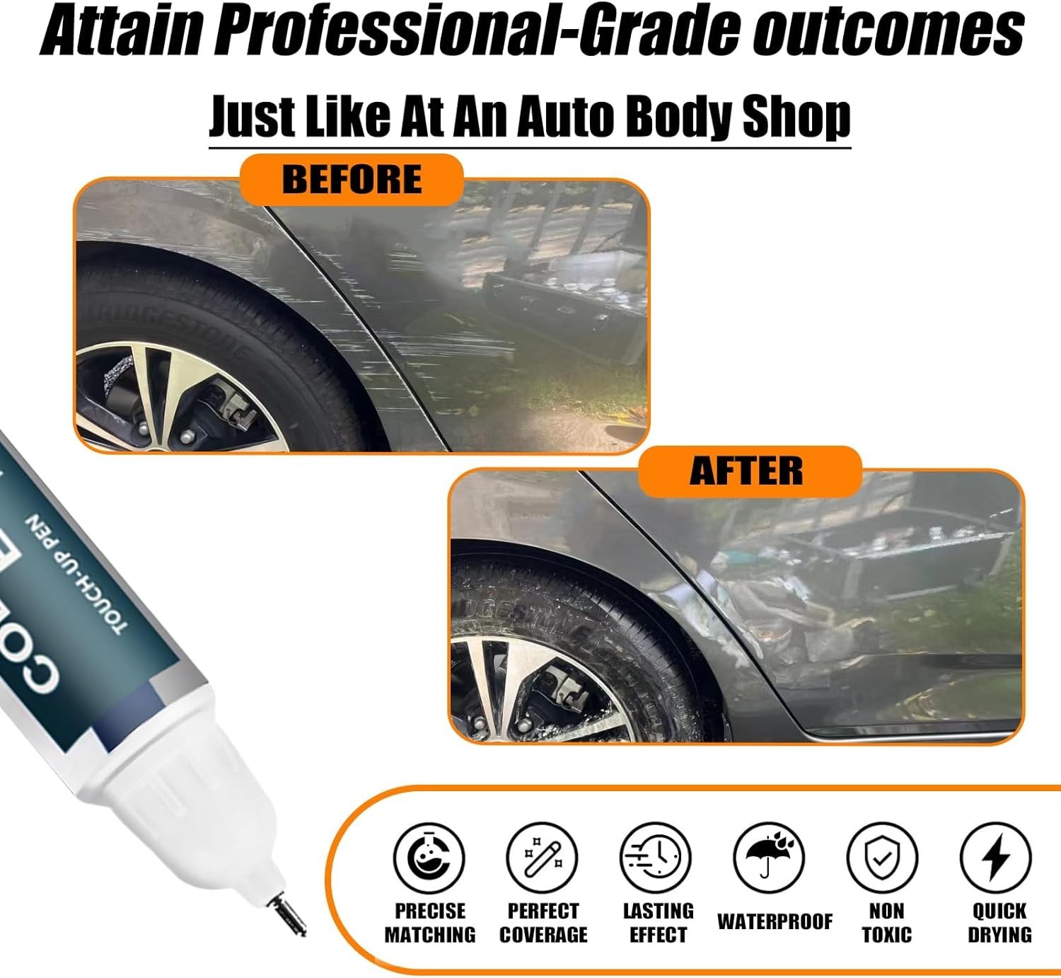 KAD Gun Metallic Touch Up Paint for Nissan, Car Paint Pen Scratch Repair Two-In-