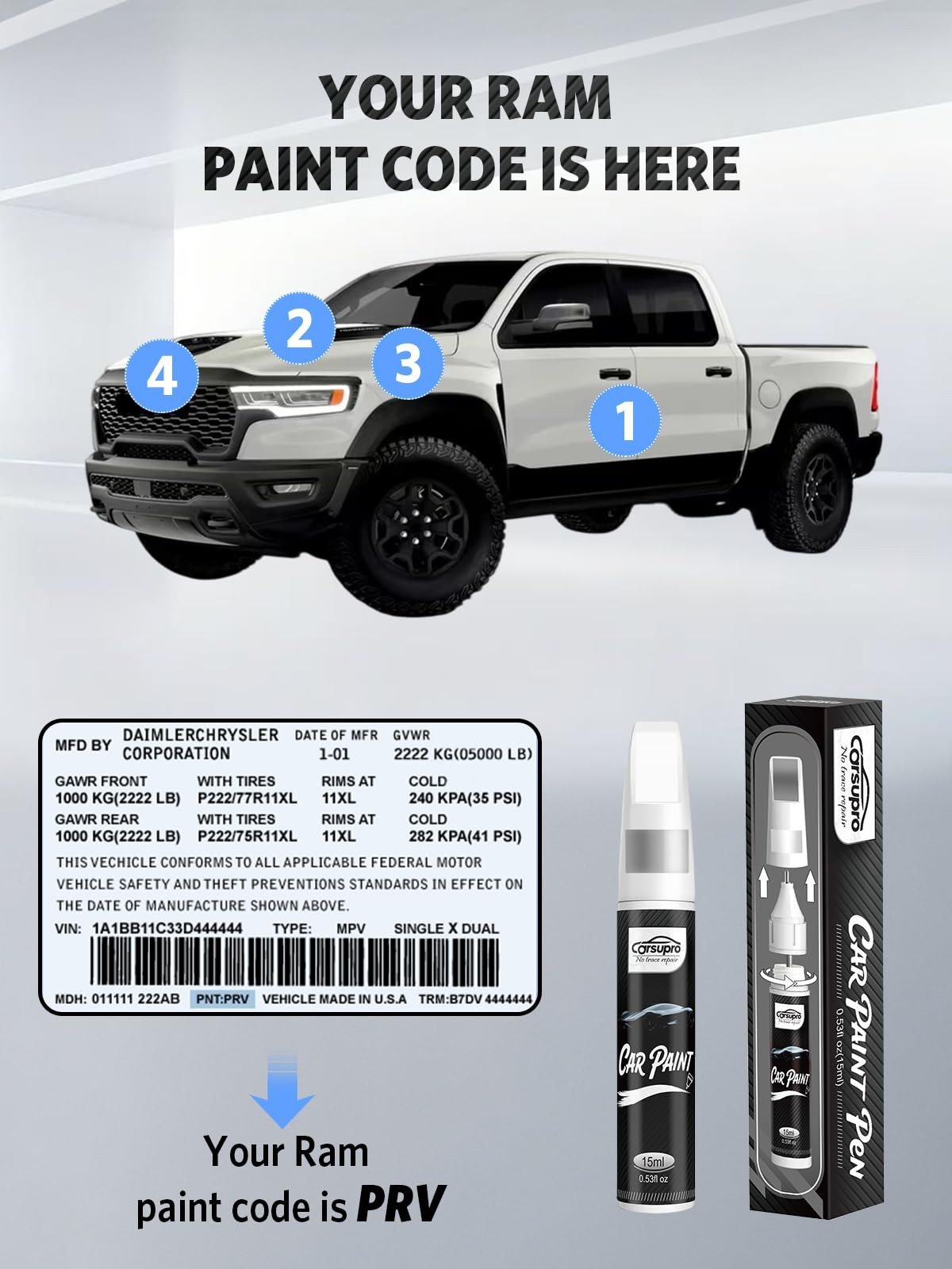 Touch Up Paint Kit For Ram PW7 GW7 Bright White Scratch Repair Pro Match Kit
