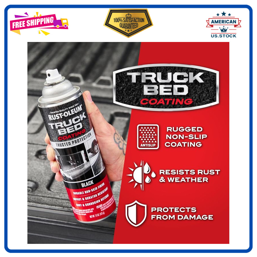 Rust-Oleum Truck Bed Coating Spray – Black, Non-Skid, Stops Rust, 15oz, 6 Pack