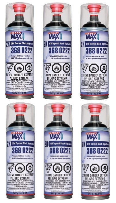 SprayMax 2K DTM Topcoat Black High Gloss, 3680222, Aerosol (6 Pack)