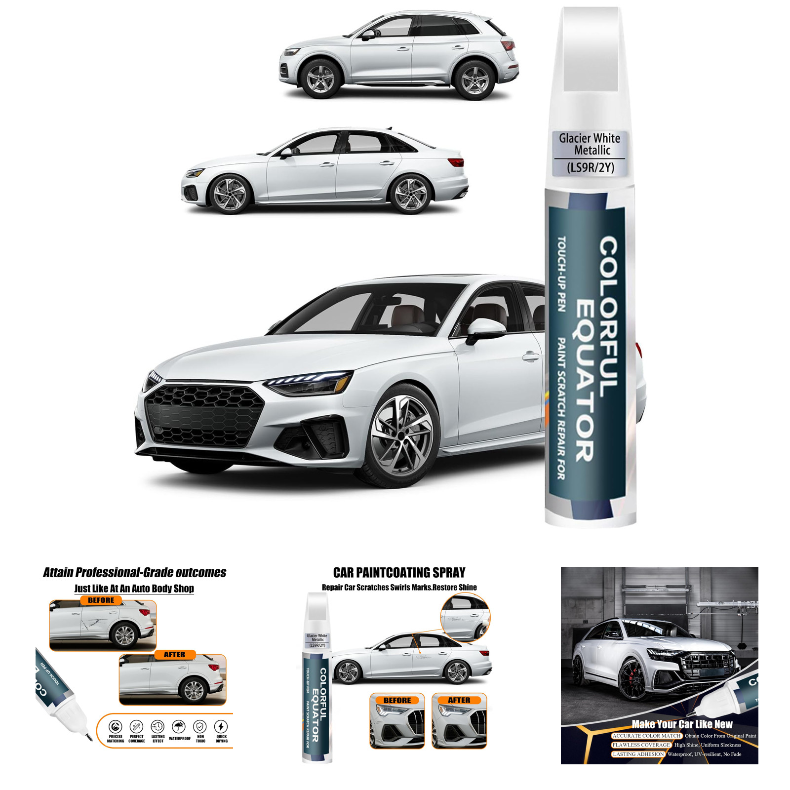Glacier White Metallic Touch Up Paint for Audi LS9R 2Y 12ml Car Scratch Repair