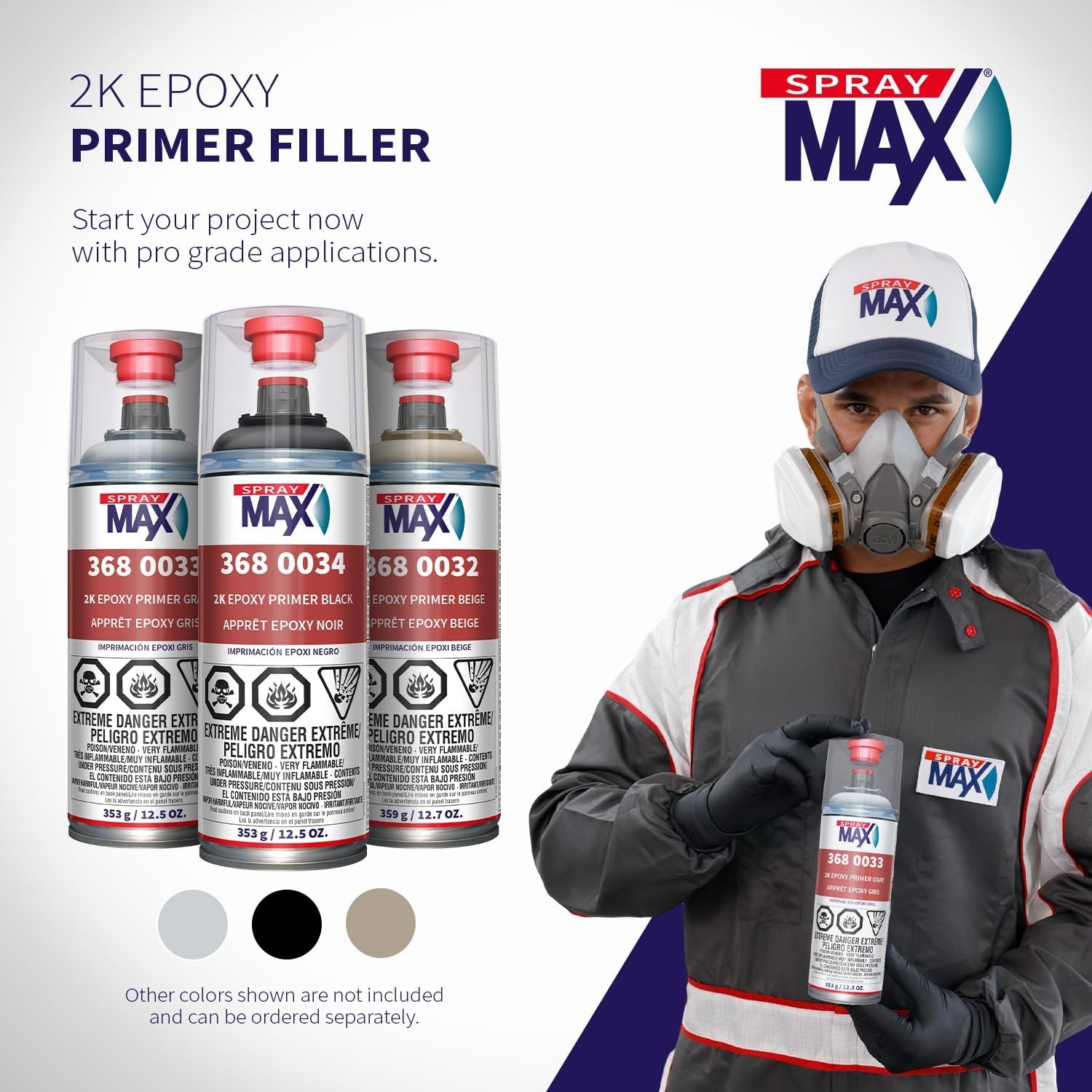SprayMax 3680033 2K Epoxy Primer Aerosol, Gray 13.3 oz Two-Component
