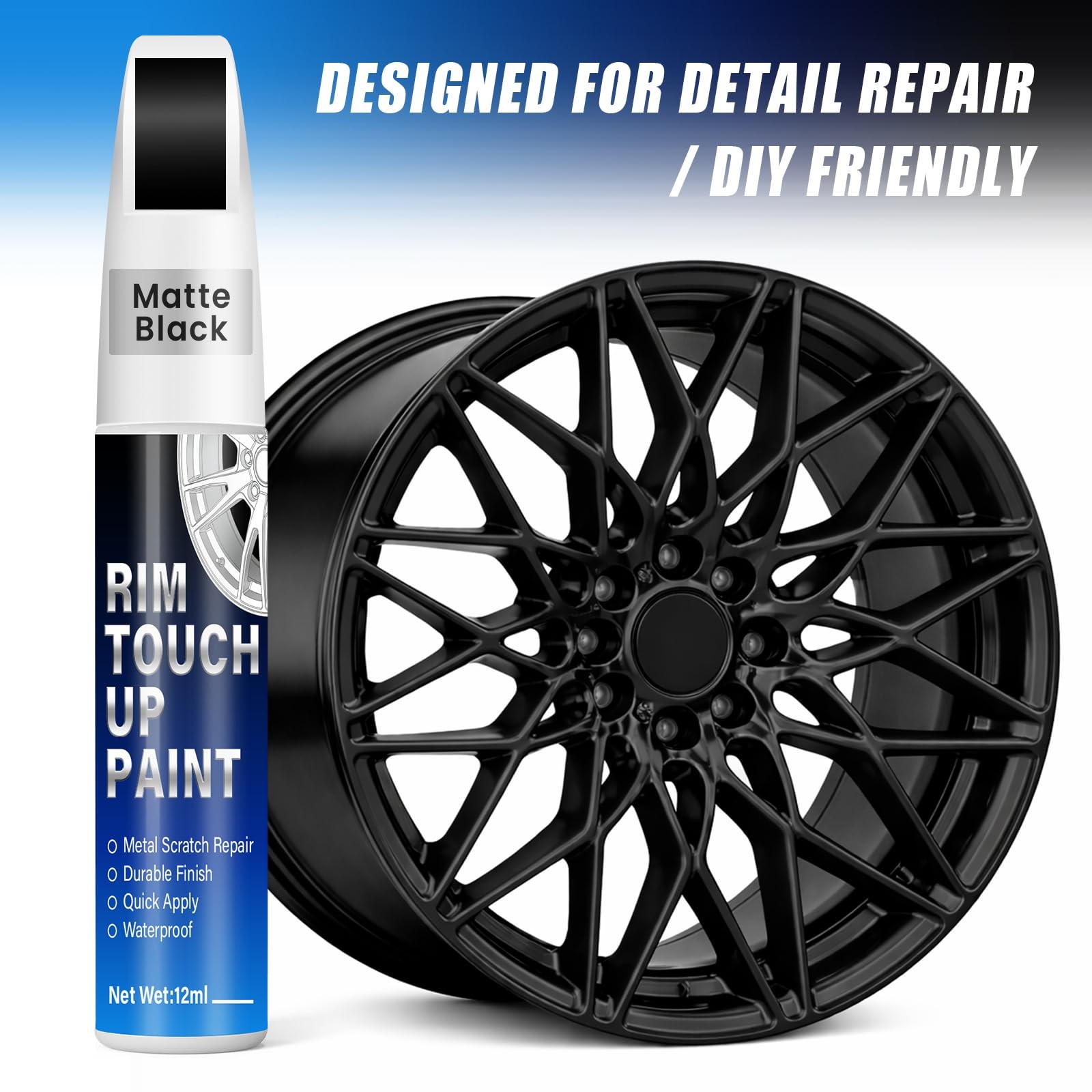 Matte Black Rim Touch Up Paint, 2-in-1 0.4 Fl Oz (Pack of 1),