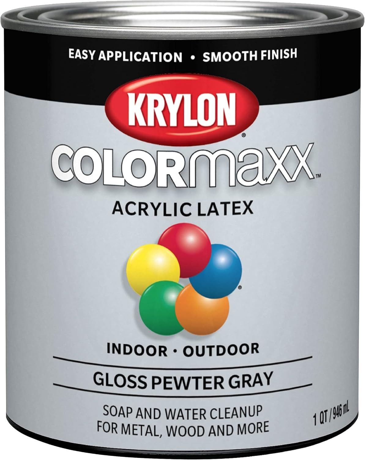 COLORmaxx Gloss Pewter Grey Acrylic Latex Paint – 1 Quart for Indoor/Outdoor