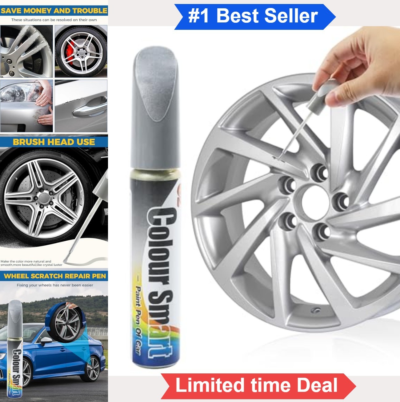 Touch Up Paint Car Wheel Rim Scratch Repair Pen Silver Waterproof Rust Resistant