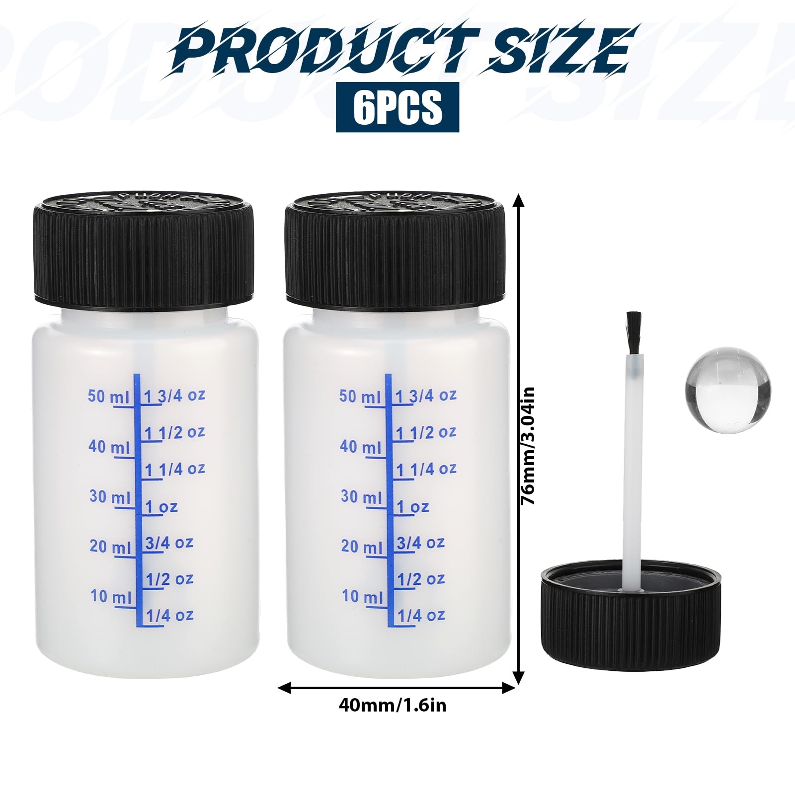 6 PCS Empty Touch up Paint Bottles, 2 Oz 1 Count (Pack of 6), White,Black