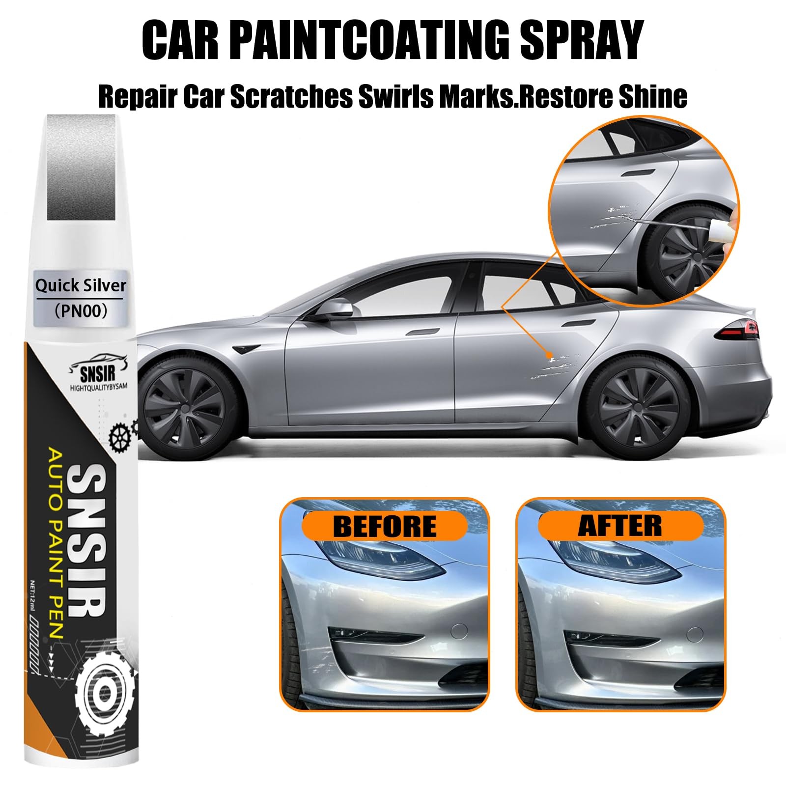 Touch Up Paint Quicksilver PN00 for Cars Auto Scratch Repair Pen Brush Silver