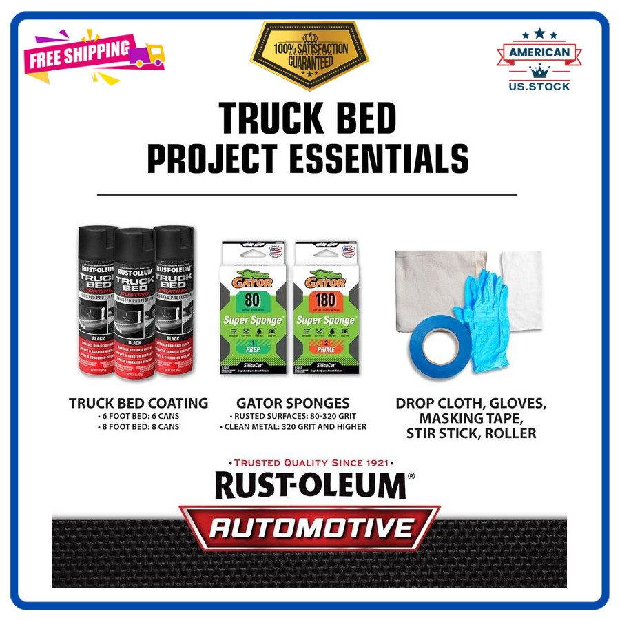 Rust-Oleum Truck Bed Coating Spray – Black, Non-Skid, Stops Rust, 15oz, 6 Pack