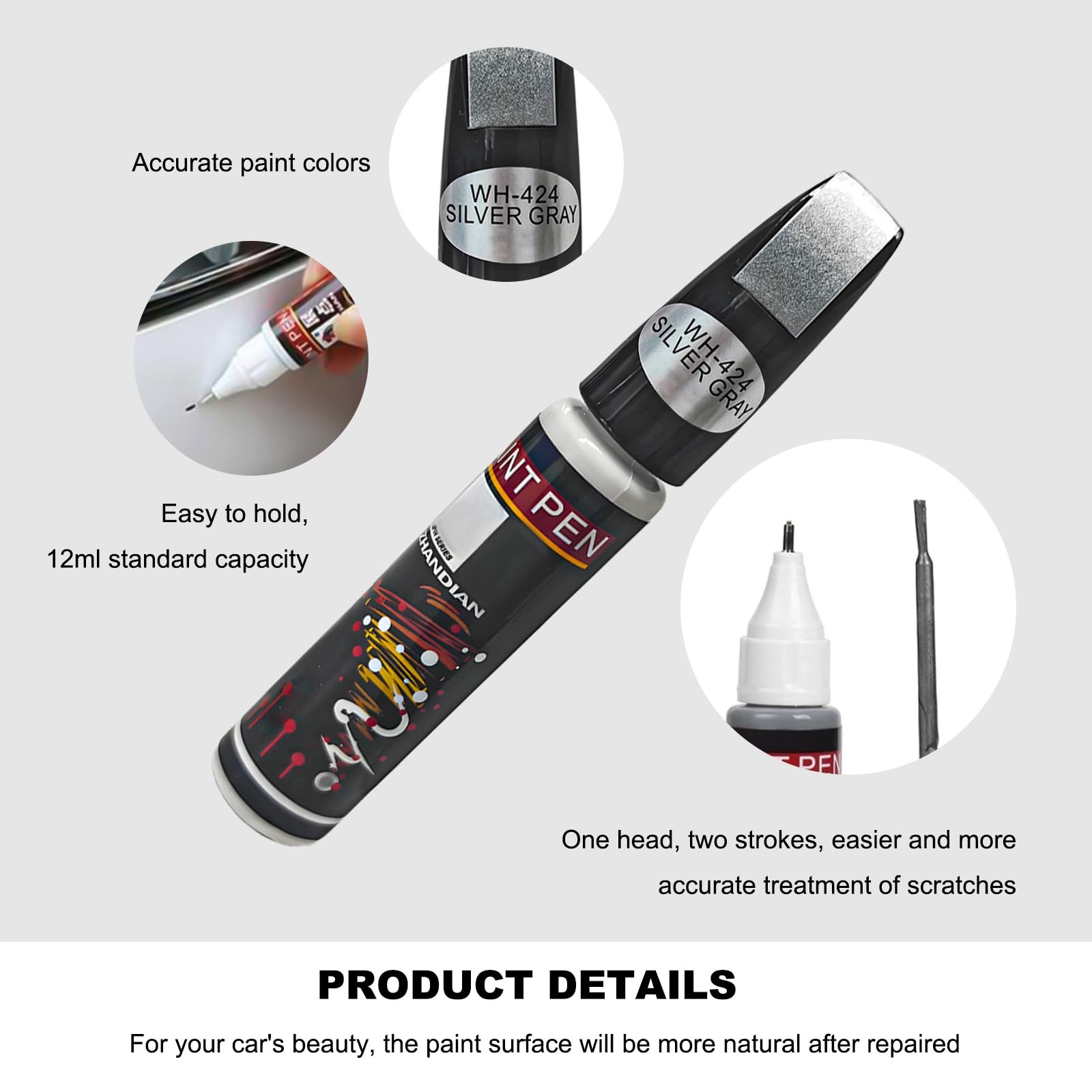 Touch Up Paint for Car Silver Gray 2-in-1 Scratch Repair Pen Brush Marker Kit