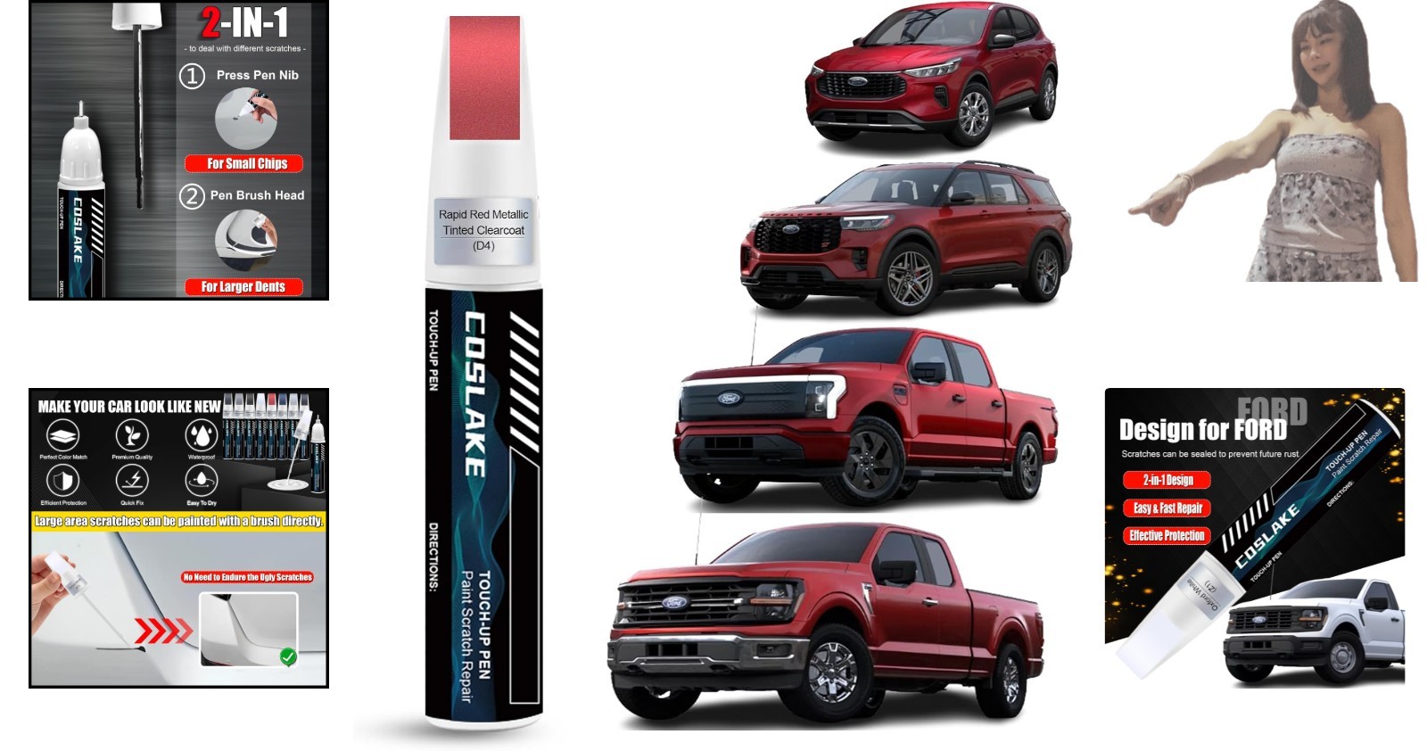 12 ml Rapid Red Metallic Touch Up Paint for Ford | Fast-Drying Scratch Remover
