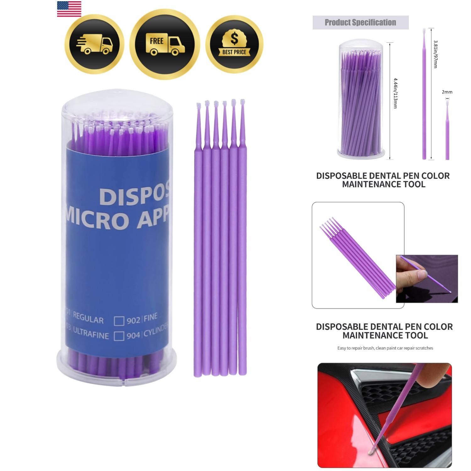 Touch Up Paint Brushes for Automotive Paint Chip Repair Disposable Micro Appl…