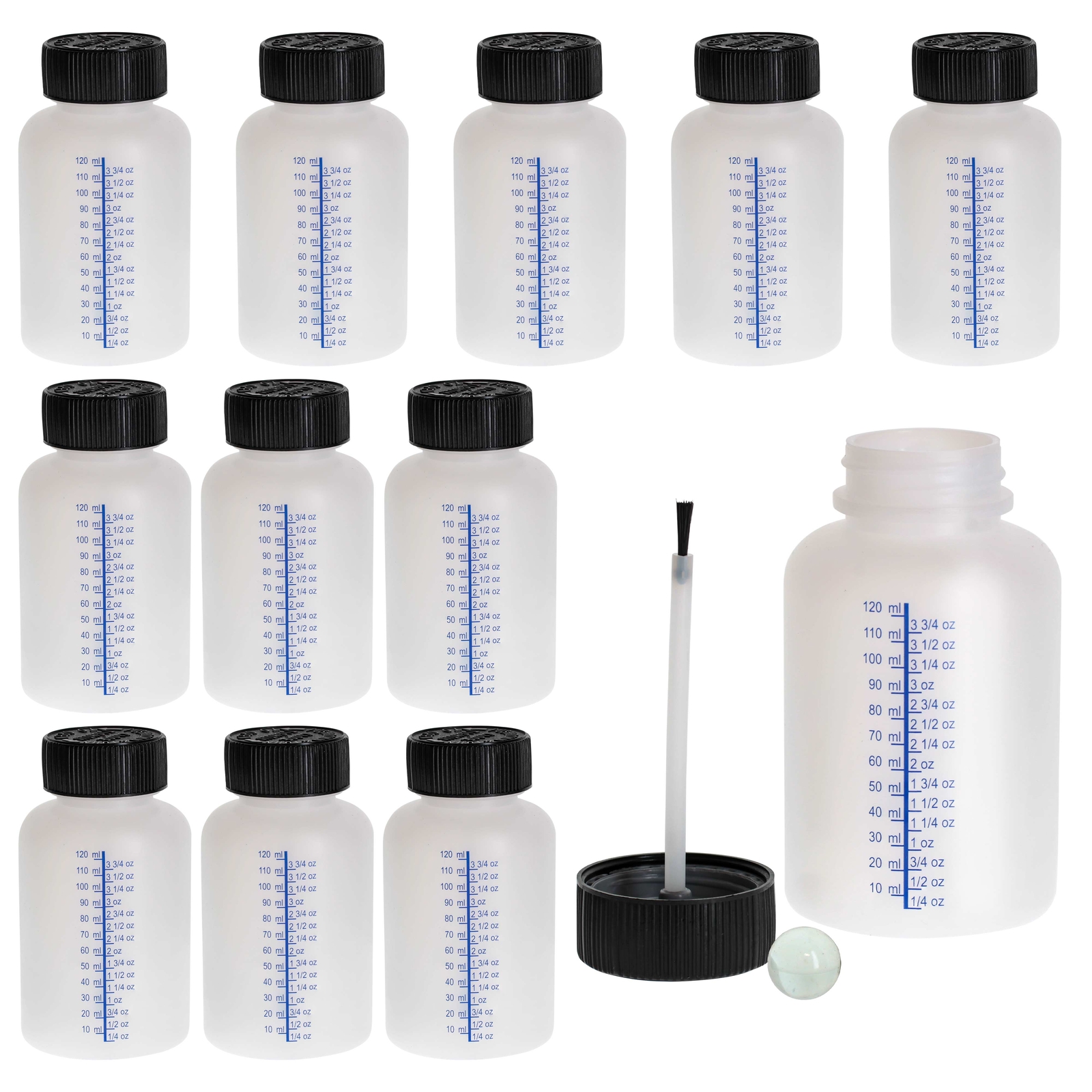 12 Paint Touch-Up Bottles, 4.5 oz Fluid Capacity, Mixing Ball, Brush, Auto Paint