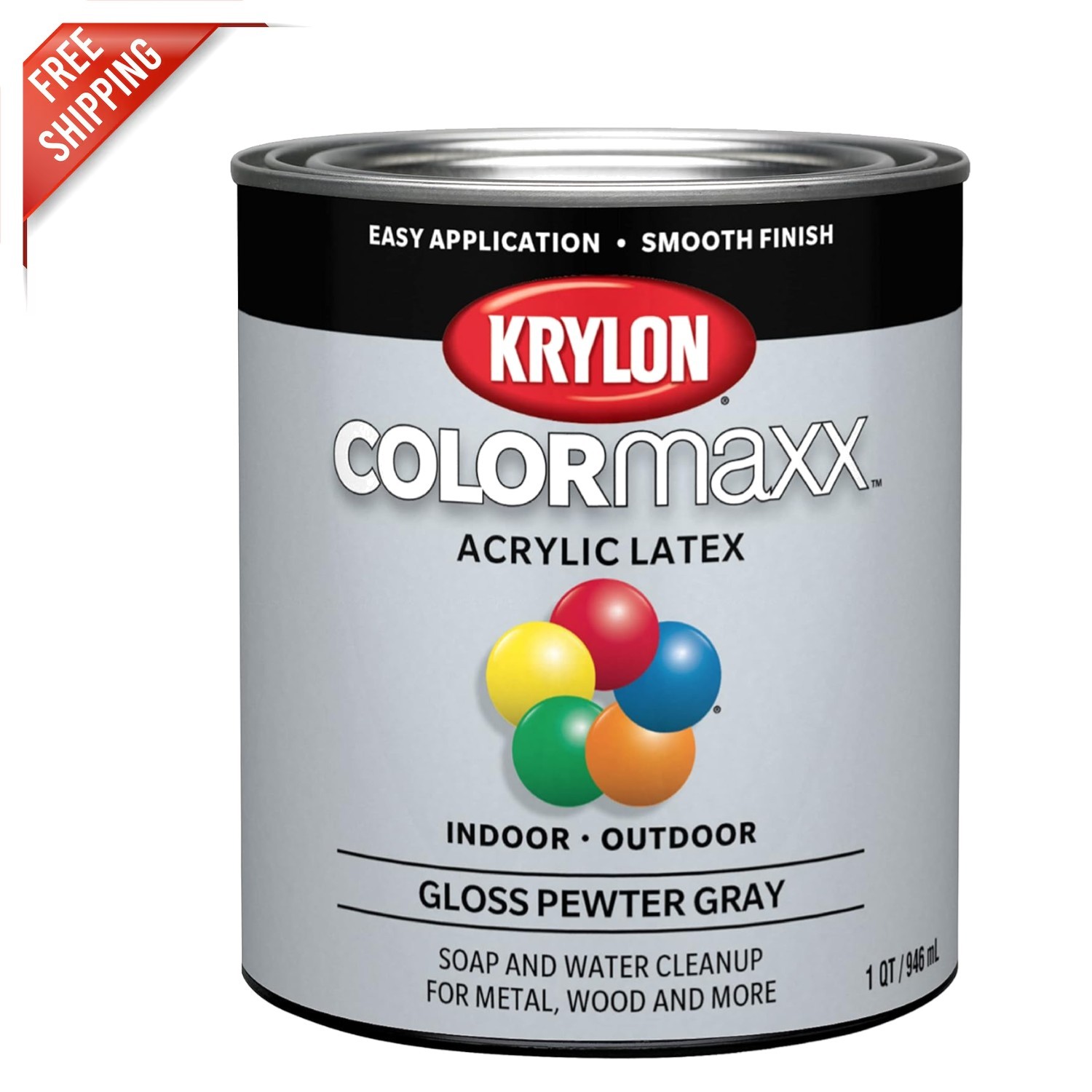 COLORmaxx Gloss Pewter Grey Acrylic Latex Paint – 1 Quart for Indoor/Outdoor