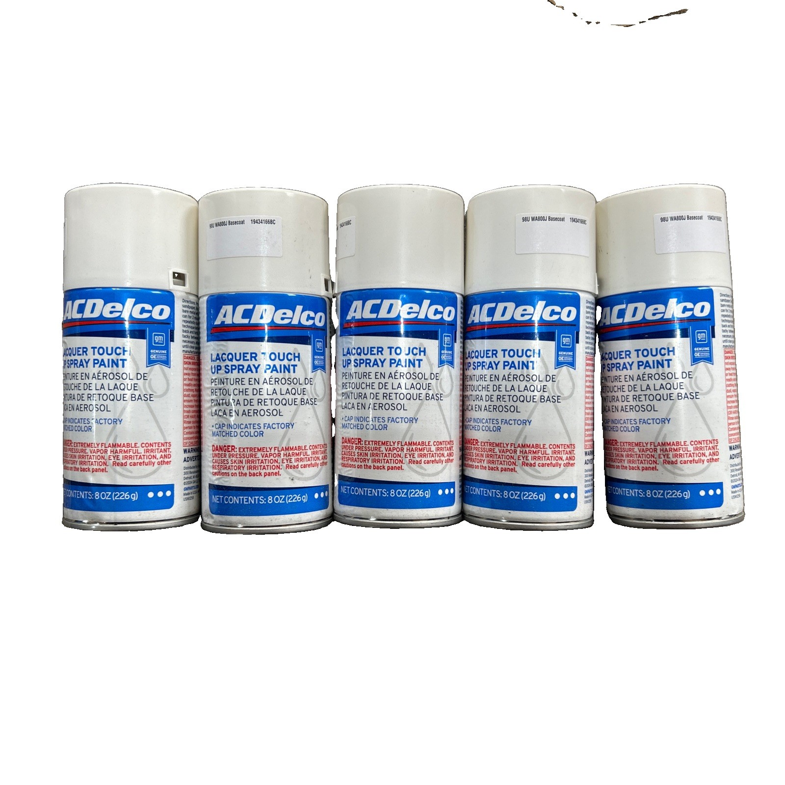 SPRAY PAINT (5-Cans) WHITE LAQUER TOUCHUP 8 oz. ACDelco 98U WA800J BASECOAT