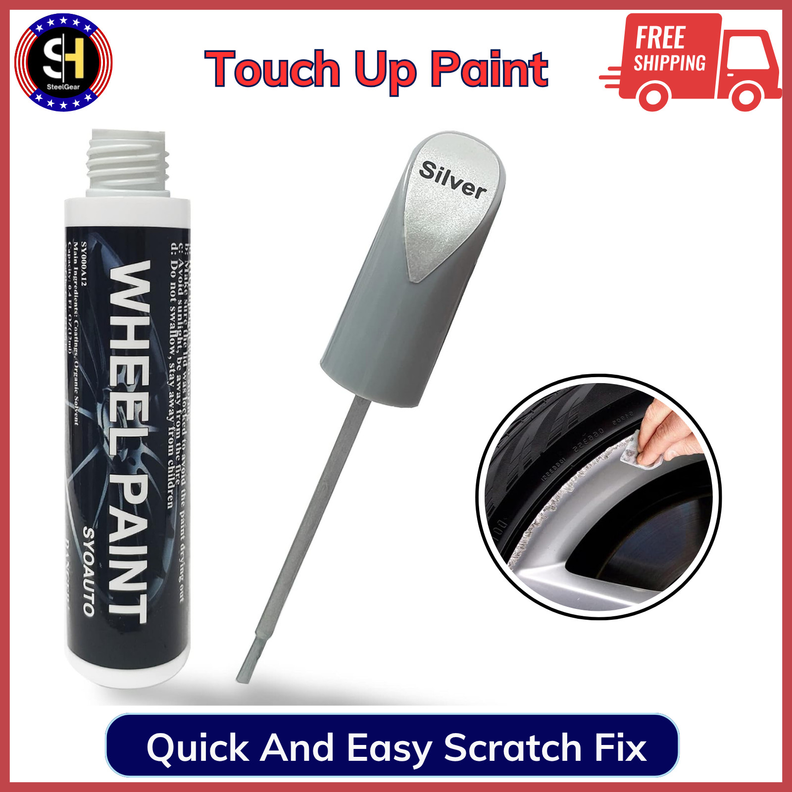 Quick Dry Gloss Silver Rim Touch Up Paint Pen Scratch Repair Solution – 12ml