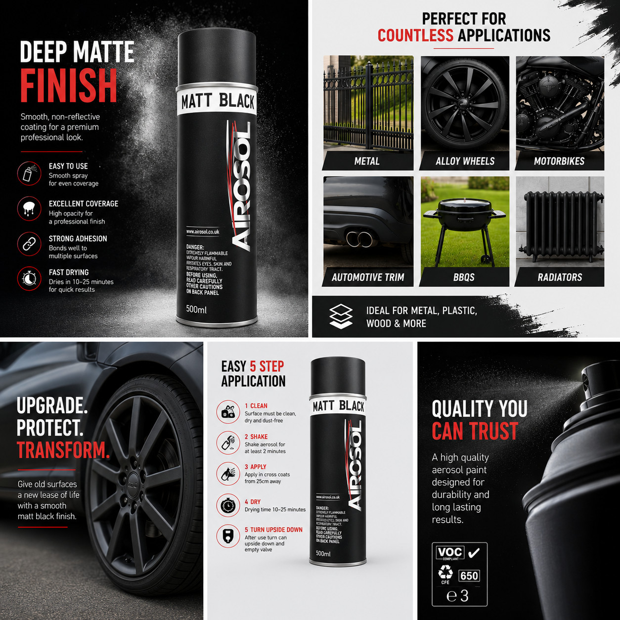 2 x Matt Black Aerosol Spray Paint 500ml Car Chassis Underbody Sill Trim 2 Pack