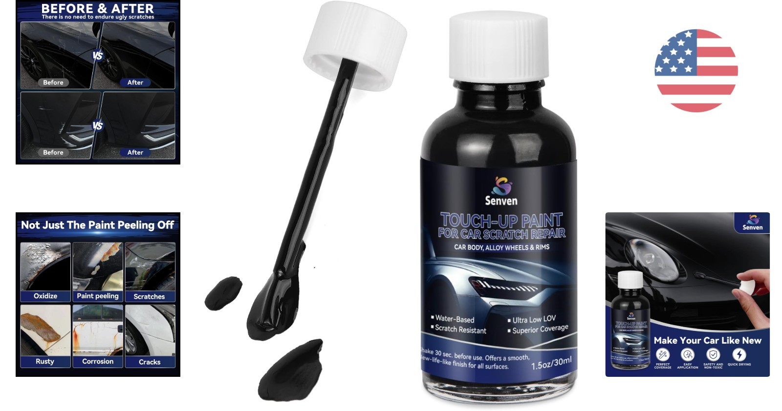 1.5 Oz Rust-Resistant Black Touch-Up Paint Pen for Automotive Scratch Repair