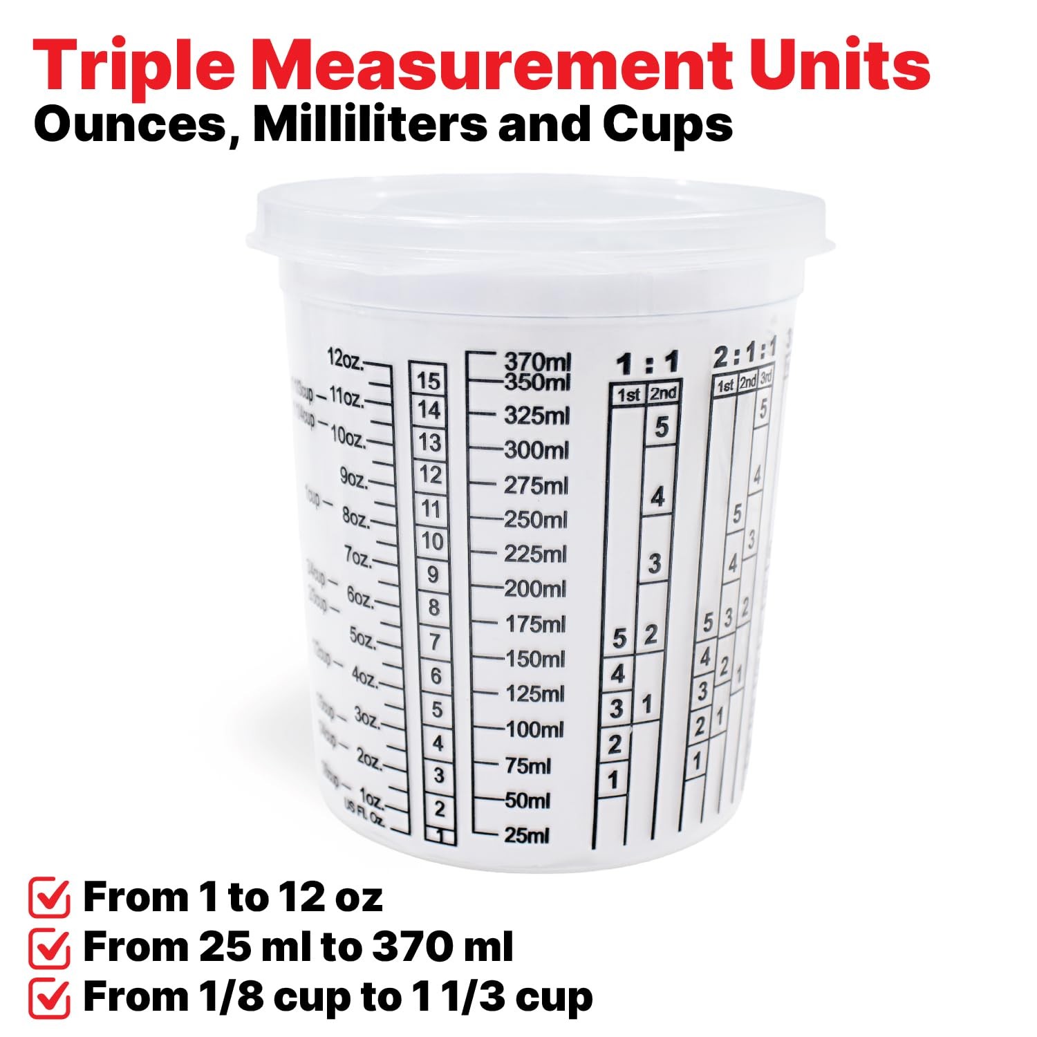 Paint & Epoxy Mixing Cups Buckets – 174 Ounce 5-Quart – Calibrated Mixing ratios