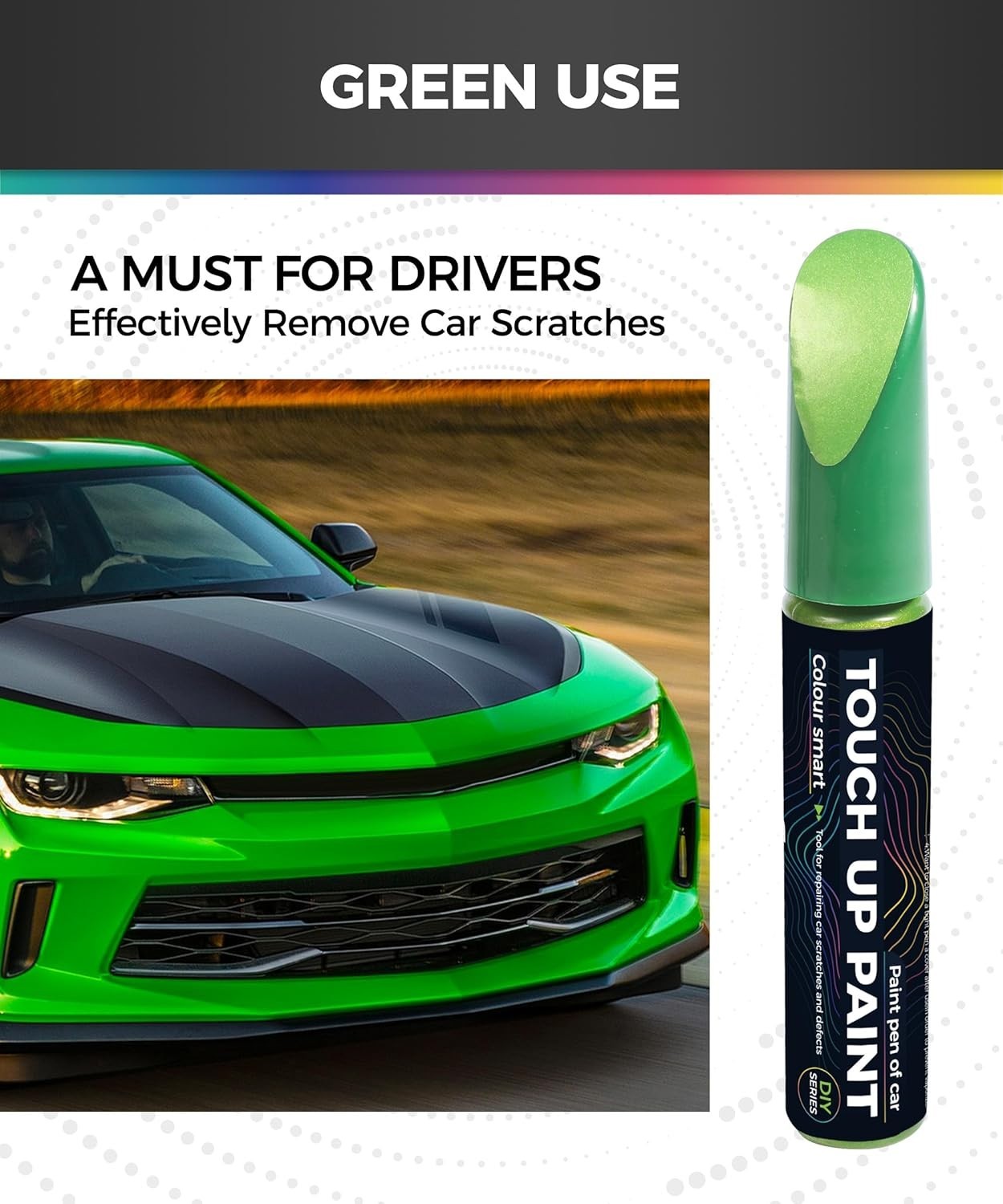 Compact Green Car Touch Up Paint Pen for Minor Scratch and Rust Protection