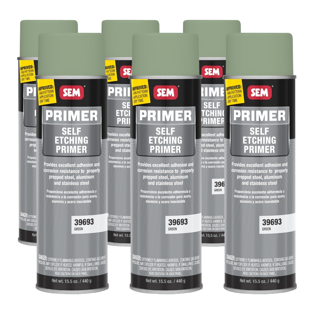 SEM 39693 Case of Self Etching Green Aerosol Spray Primer 15.5 oz (6 Cans)