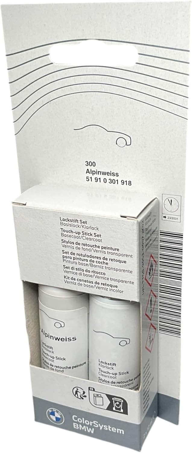 Genuine Alpine Touch-Up Car Paint – White Code 300, 2x12ml Cans – Gloss Finish