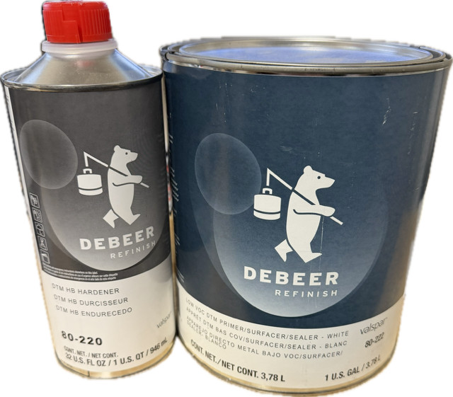 DeBeer Refinish 80-220 QT DTM HB Hardener/80-222 LOW VOC Primer White Gallon Kit