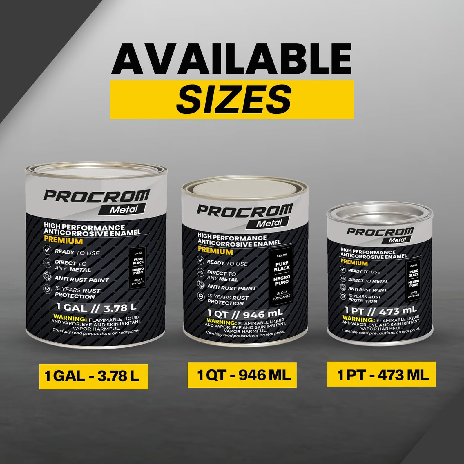 Metal Paint Gloss Pure Black Pint Direct to Metal Indoor Outdoor Rust Protection