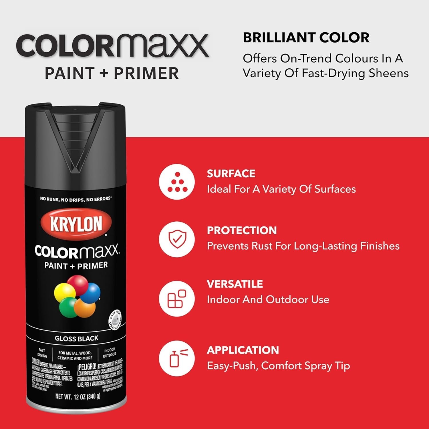 ColorMaxx 12 Oz. Gloss Cherry Red Spray Paint – Fast Dry & Rust Resistant