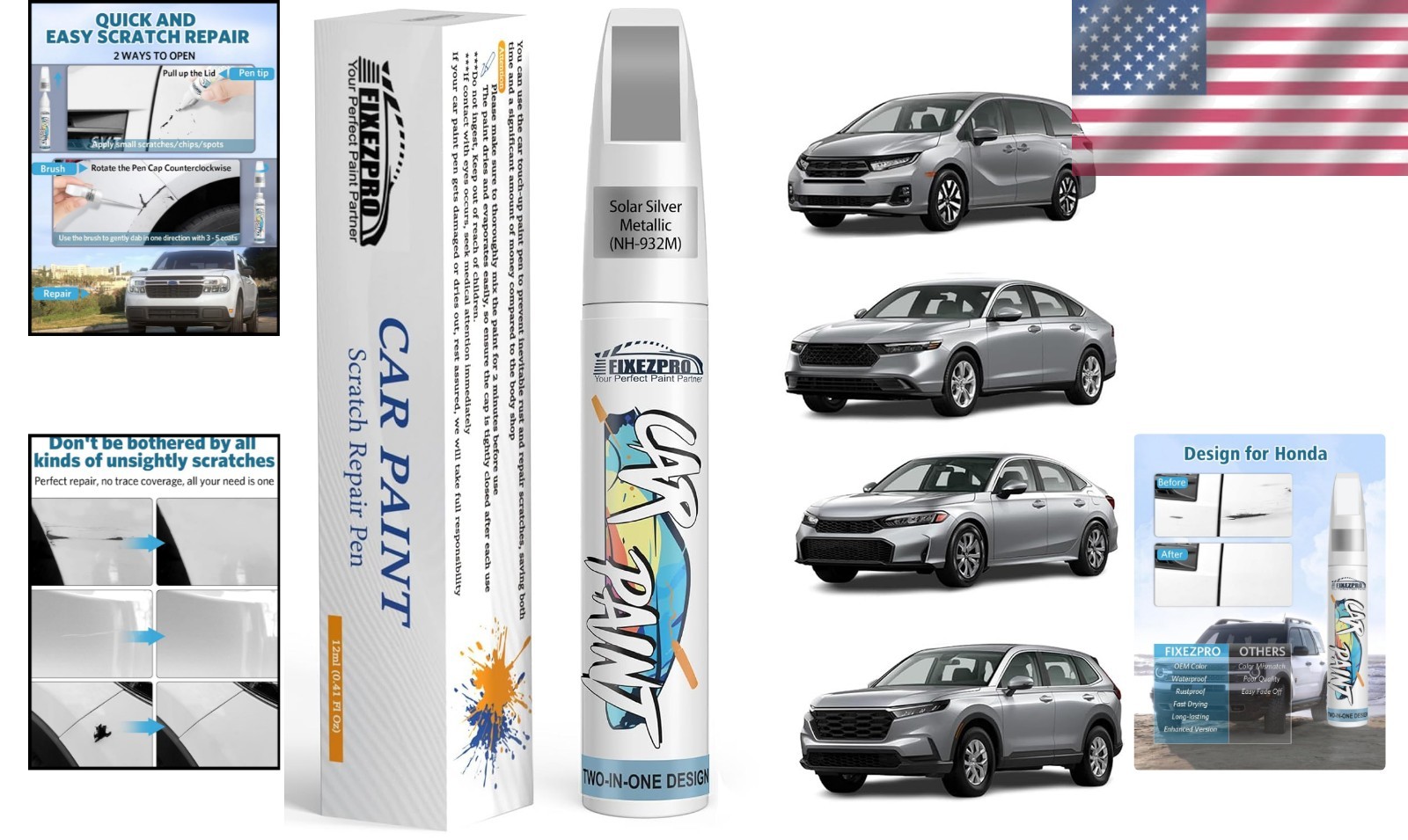 Solar Silver Metallic Touch Up Paint Pen for Honda – 15ml Scratch Repair Kit