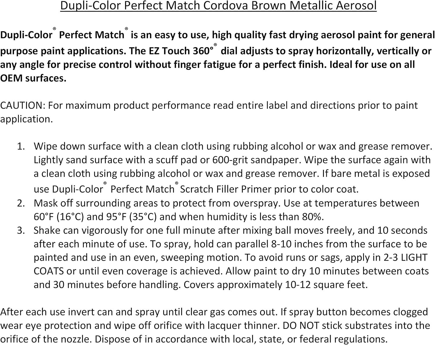 Perfect Match Automotive Paint, Cordova Brown M, 8 oz