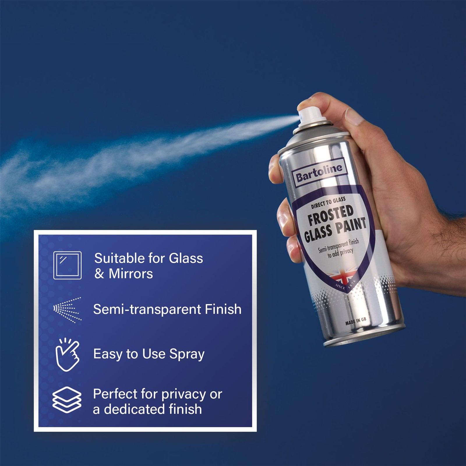 Bartoline Frosted Glass Paint Spray Semi-Transparent Multi-Purpose 13.53oz