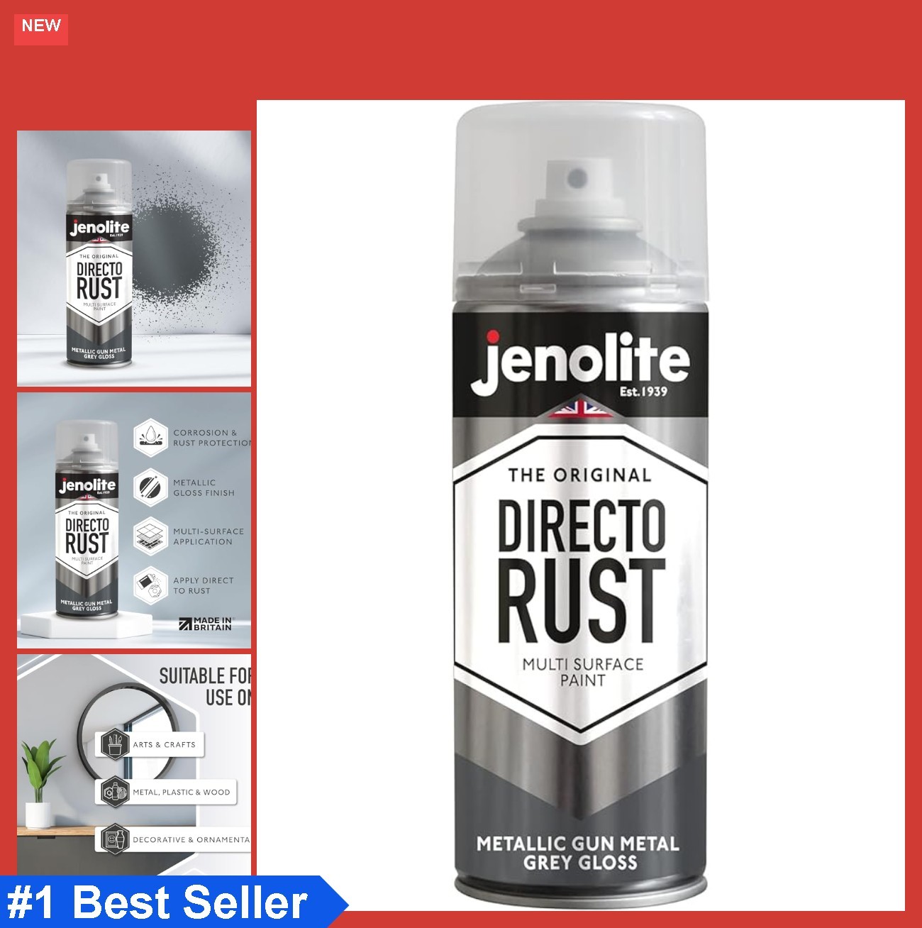 Spray Paint Gun Metal Grey 400ml Metallic Gloss Multi-Surface Rust Prevention