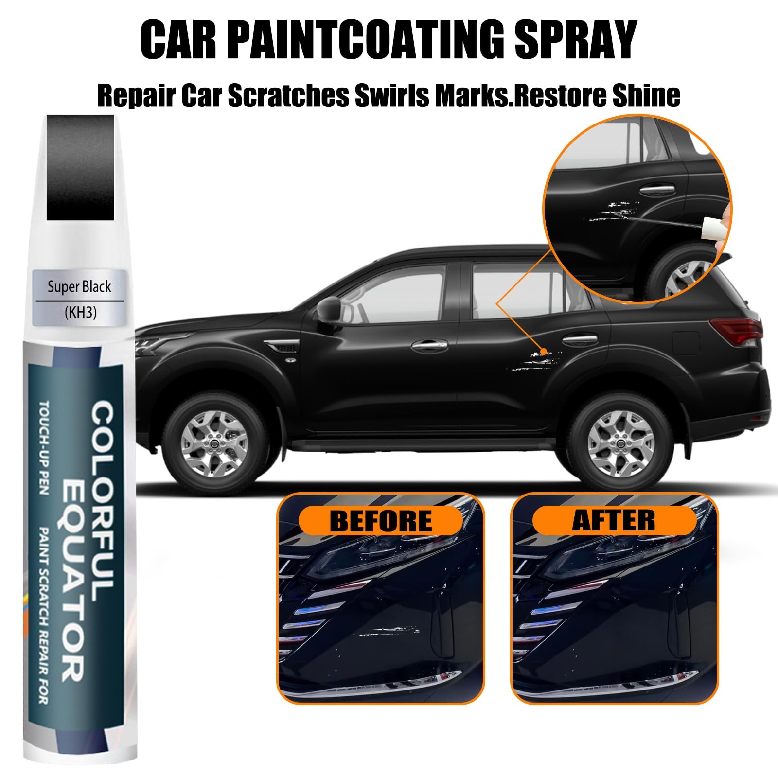 Touch Up Paint for Car Nissan Super Black KH3 Obsidian Scratch Repair Pen Marker