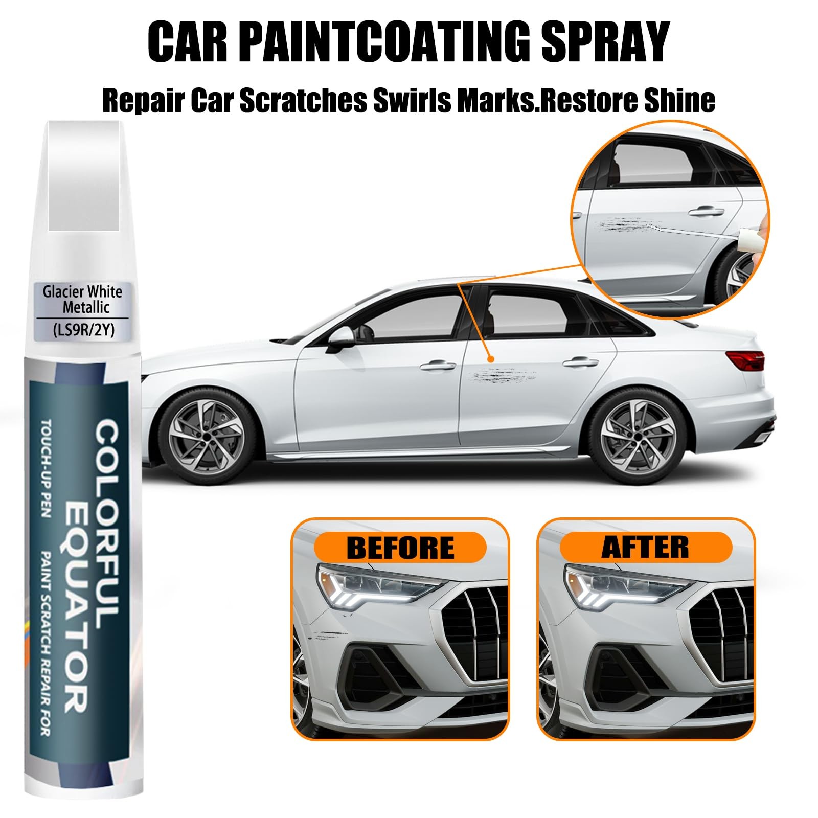Touch Up Paint for Car Audi Glacier White Metallic LS9R 2Y Repair Pen Marker