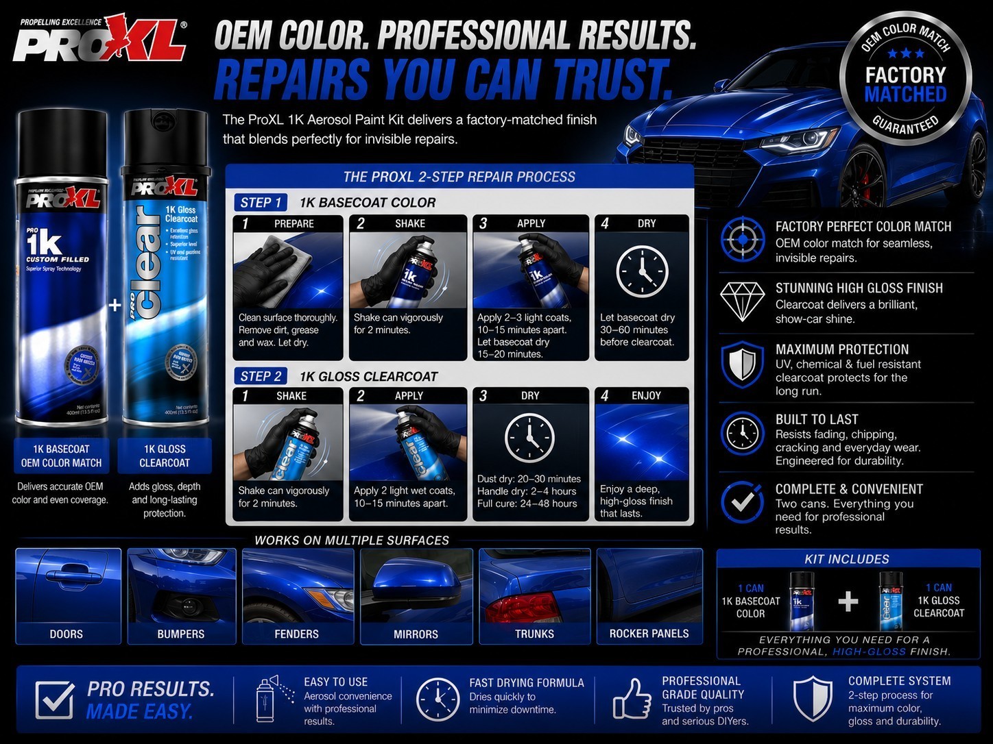 ProXL OEM Color Match Basecoat & Clearcoat Aerosol Paint Kit 13.5