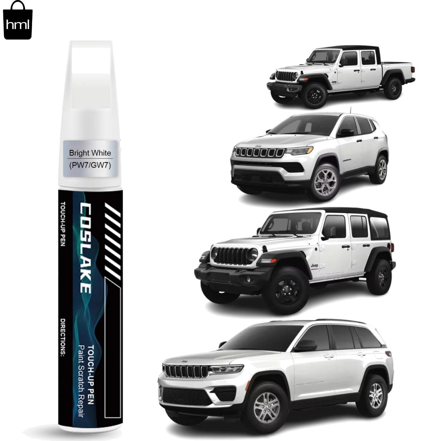 Jeep Touch Up Paint Pair – Bright White PW7/GW7, Fast-Drying Scratch Repair Kit