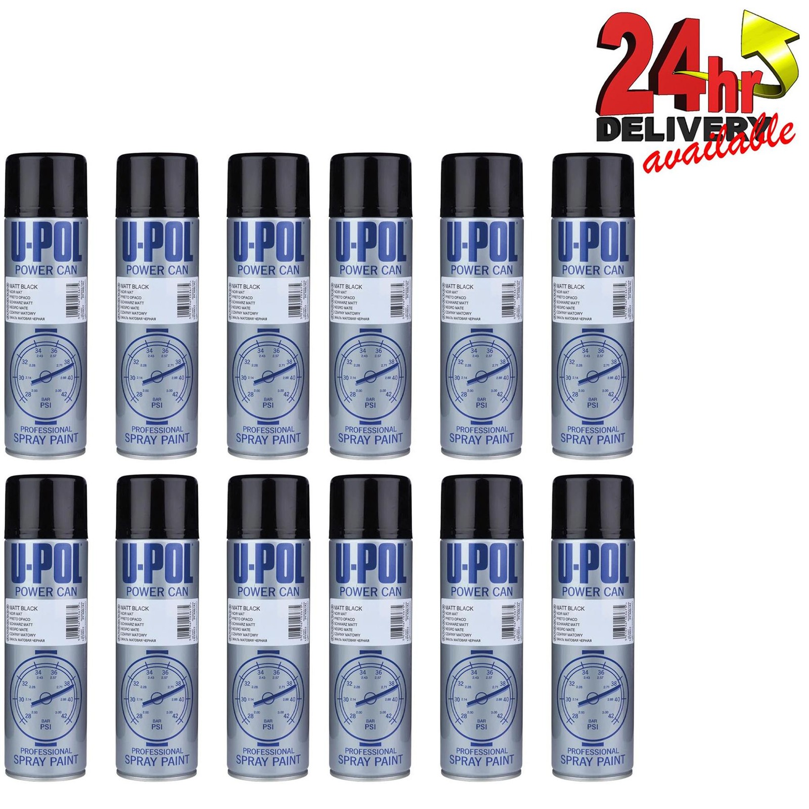 U-Pol Power Can MATT BLACK Paint 500ml x 12 Car Spray Aerosol