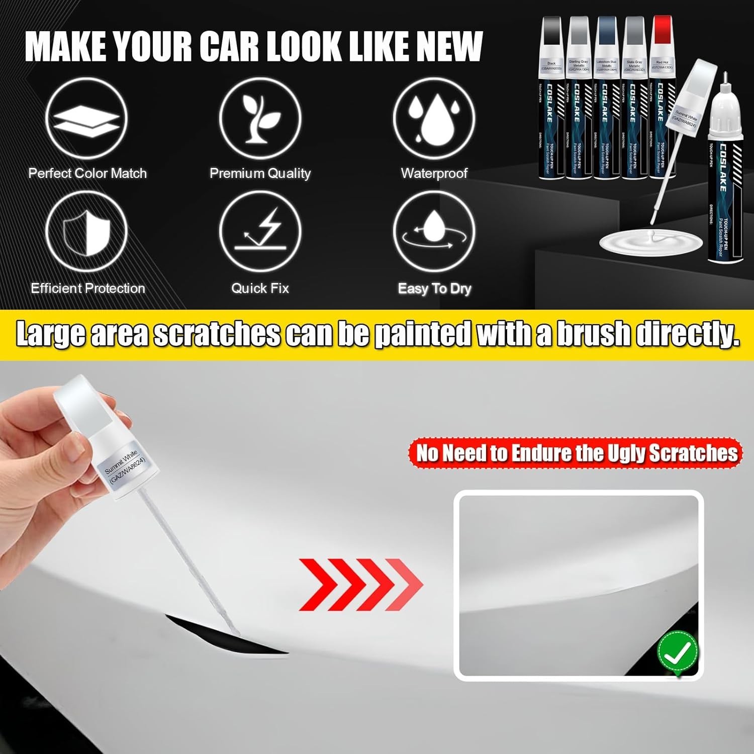 12ml Summit White Touch-Up Paint with Brush for Any Scratch – Car Repair Kit