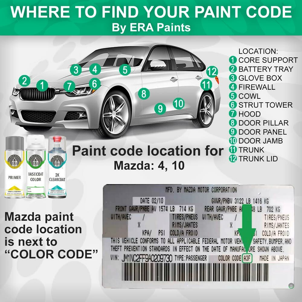 MAZDA Genuine OEM Touch Up Spray Paint with Clearcoat Opt – PICK YOUR COLOR