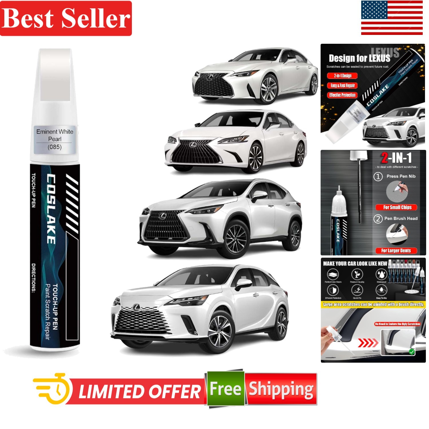 12ml Lexus Touch Up Paint – Eminent White Pearl (085) for Easy Repairs