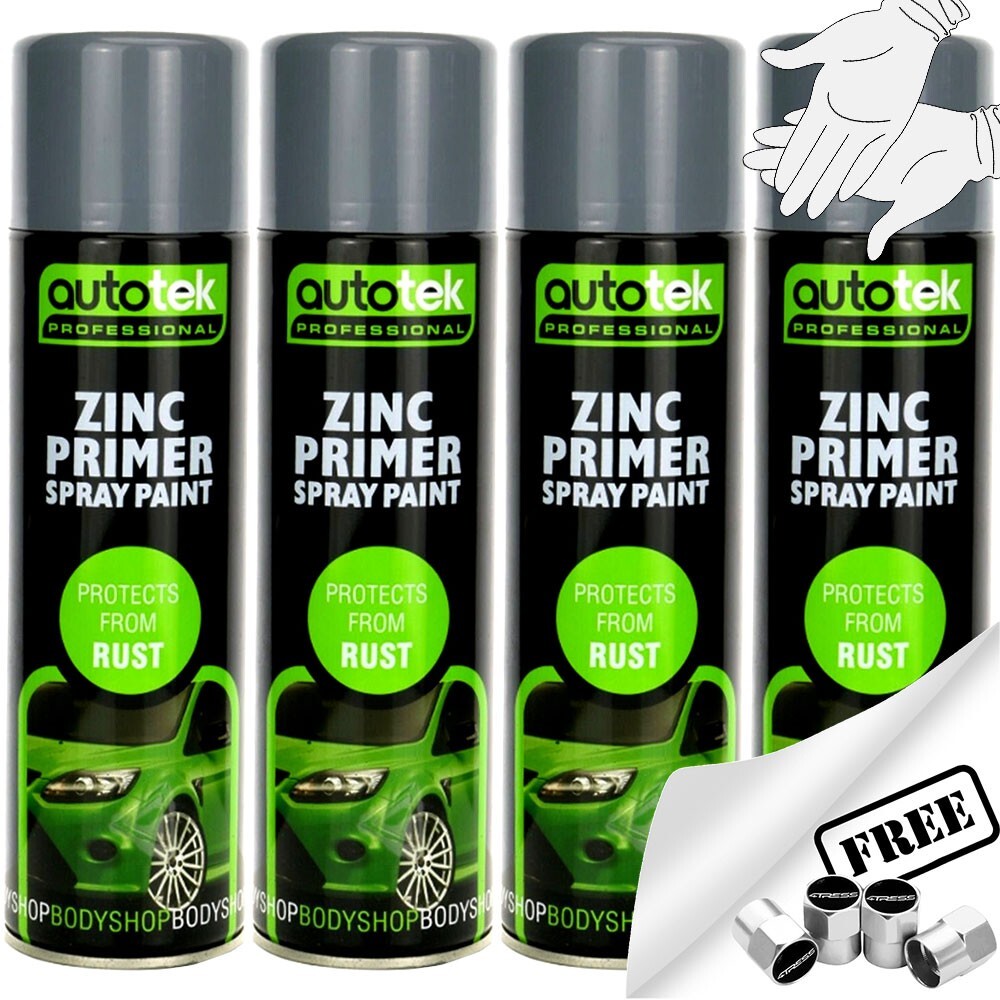 4x AUTOTEK ZINC PRIMER Aerosol Spray Paint Professional High Covering Power+G+CP